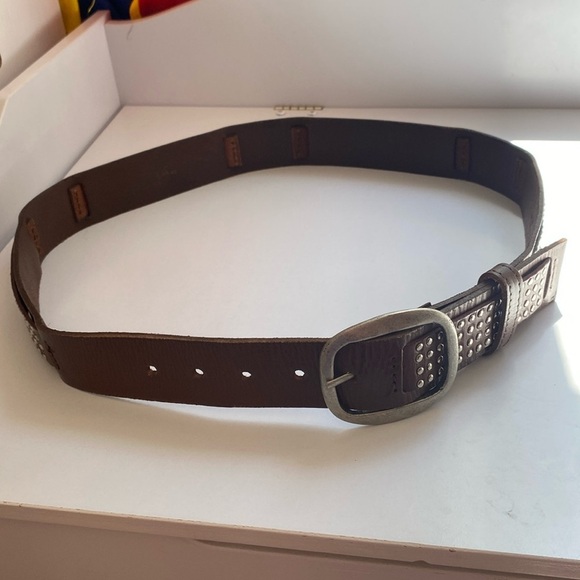 Studded Leather Full Grain Leather Silver Hardware Brown Belt Silver‎ Studs - Picture 1 of 7